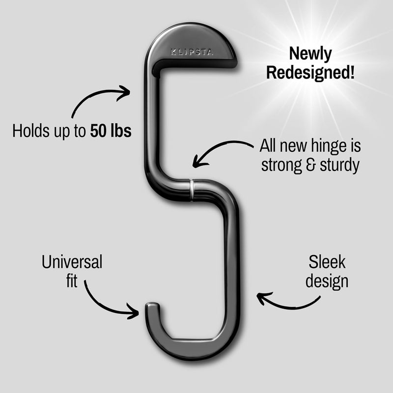 KLIPSTA FLIP Bag Hook - Newly Redesigned. Portable Purse Hanger for Table with Magnetic Closure - (Chrome Black) - Image 2